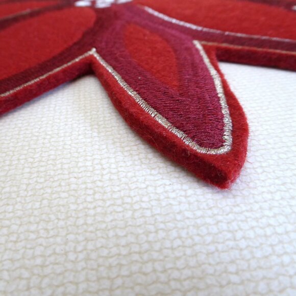 NEW 29” CHRISTMAS POINSETTIA EMBROIDERED WOOL TABLE RUNNER MAT CENTERPIECE - Picture 6 of 10